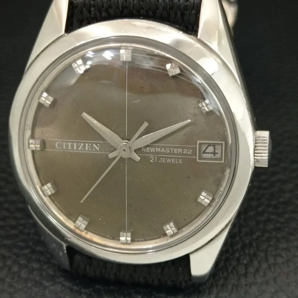 Vintage 1970 Citizen Manual Wound Mens Silver Watch W/Date & Patina accents